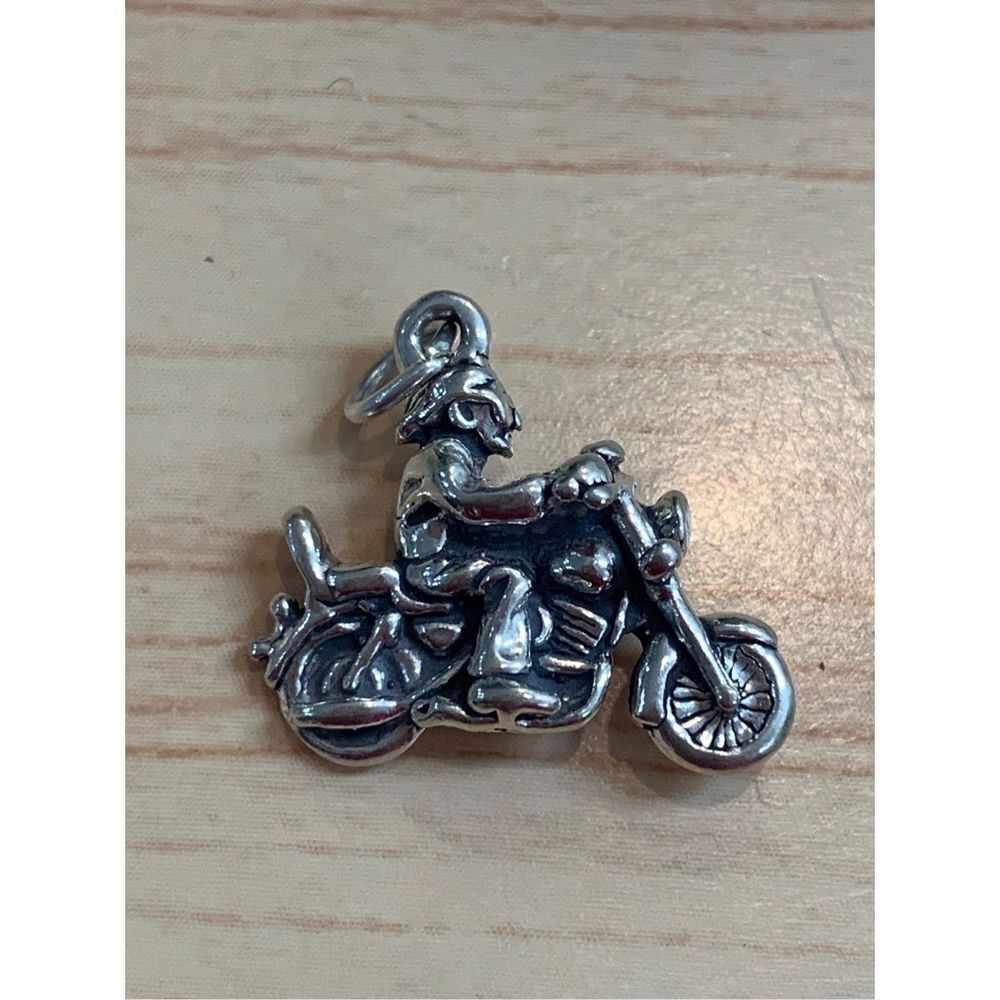 Motorcycle and Rider Sterling Silver Jewelry Charm
